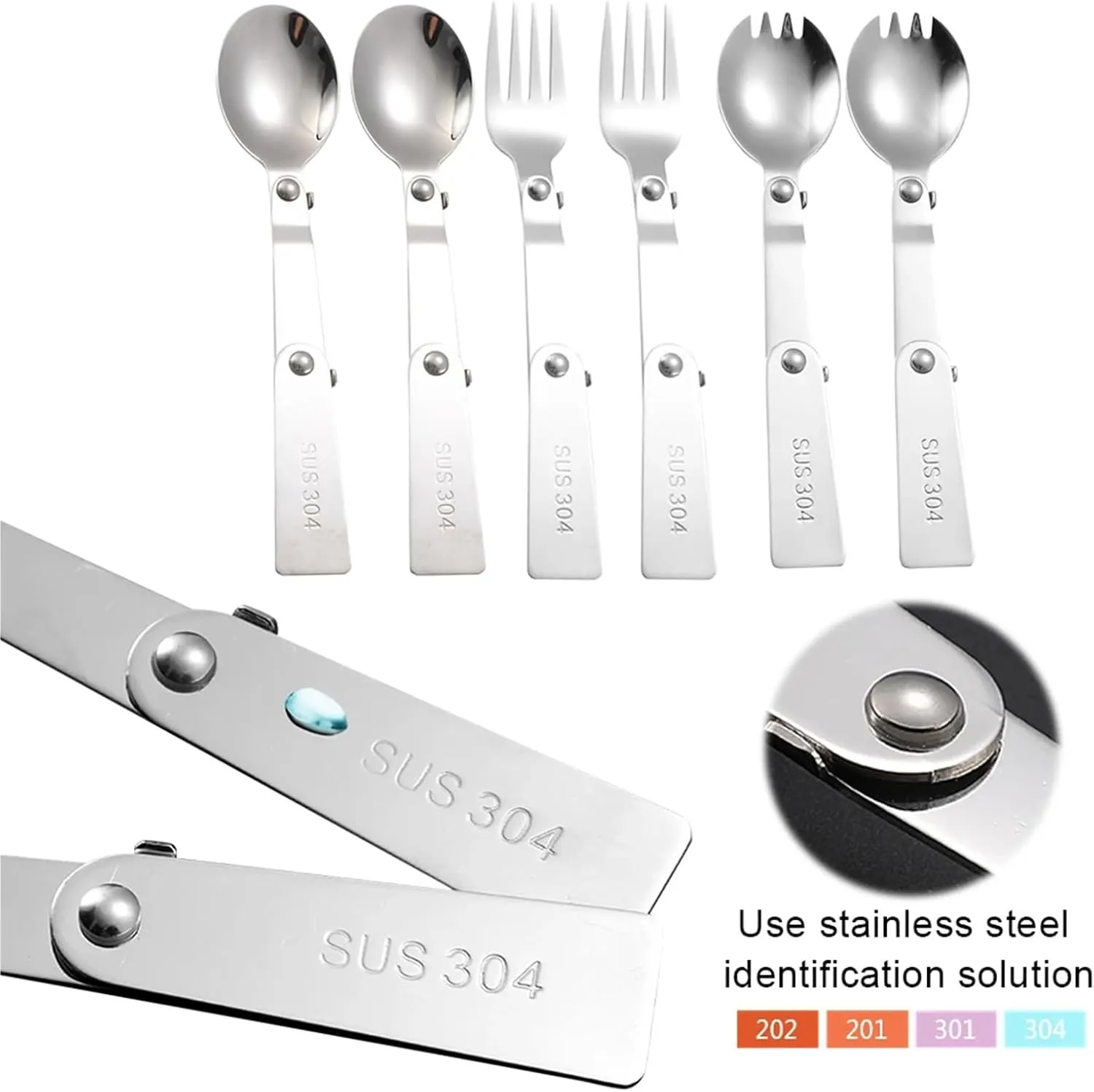 Folding Spoons 12Pcs Travel Portable Folding Spoon Fork Set, 304 Stainless Steel Compact Foldable Spork for Camping Hiking for Thermos Container Food Containers(Spork)