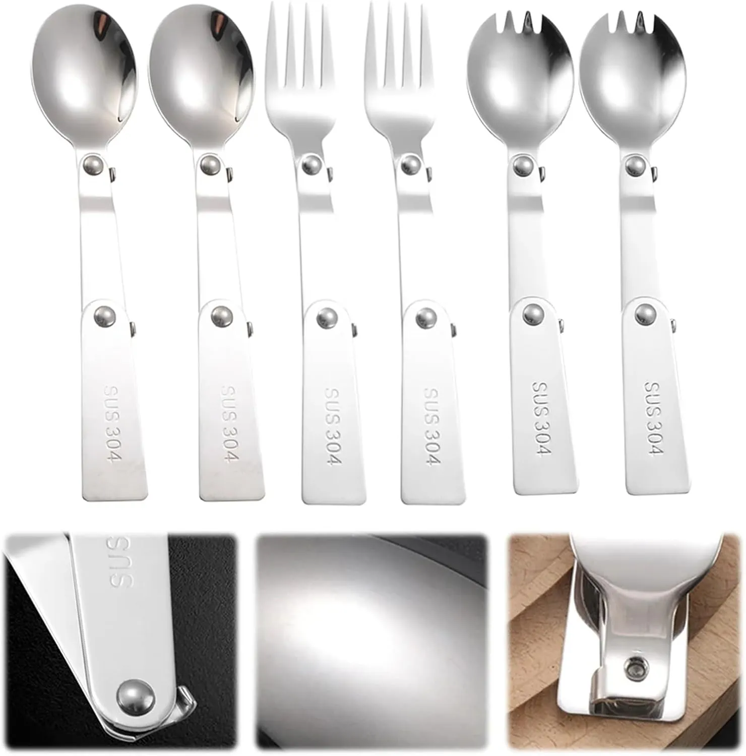 Folding Spoons 12Pcs Travel Portable Folding Spoon Fork Set, 304 Stainless Steel Compact Foldable Spork for Camping Hiking for Thermos Container Food Containers(Spork)