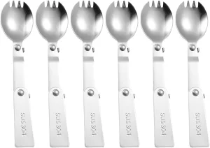 Folding Spoons 12Pcs Travel Portable Folding Spoon Fork Set, 304 Stainless Steel Compact Foldable Spork for Camping Hiking for Thermos Container Food Containers(Spork)