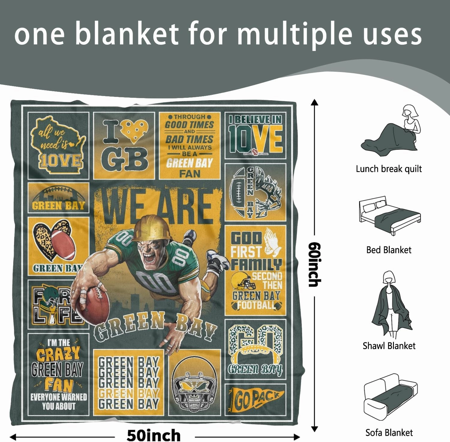 Football Style Gifts,Football Blanket Super Soft Flannel Blanket Football Style Travel Blanket for Men Women Boys Kids Gift Sofa Bed 50x60