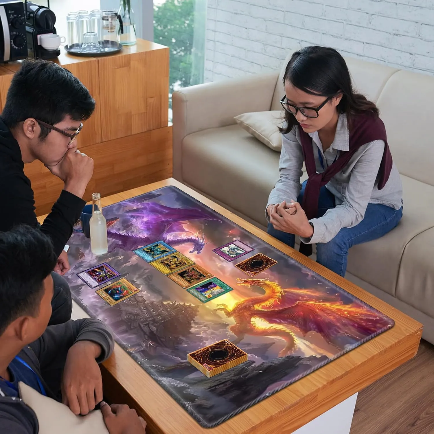 for MTG Playmat 24" x 14" with High Elastic Rubber Base Non-Slip Rubber Sole HD Printing for MTG Mat Magic Mat Card Playmat Magic Playmat Gaming Mouse Pad, Orange Purple Dragon Fight