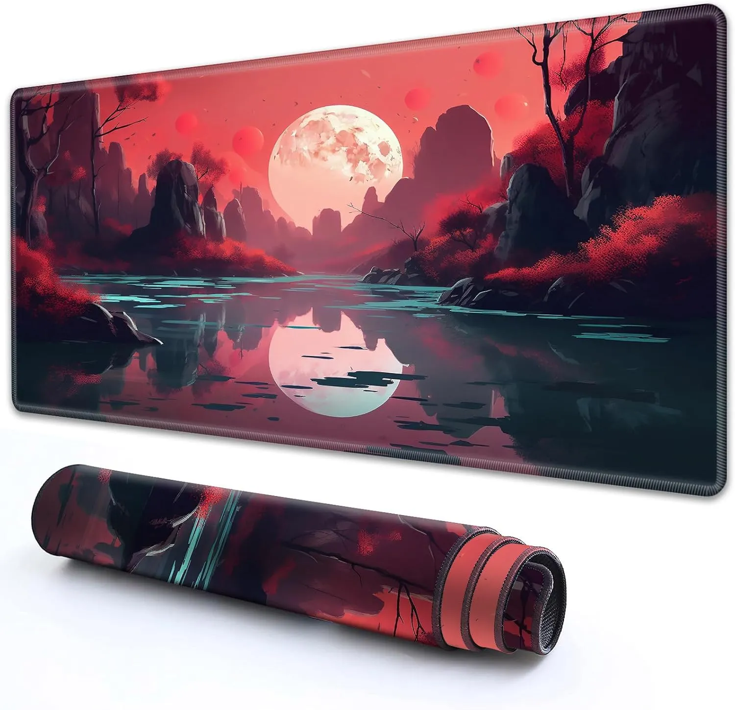 for MTG Playmat 24" x 14" with High Elastic Rubber Base Non-Slip Rubber Sole HD Printing for MTG Mat Magic Mat Card Playmat Magic Playmat Gaming Mouse Pad, Red Sunset