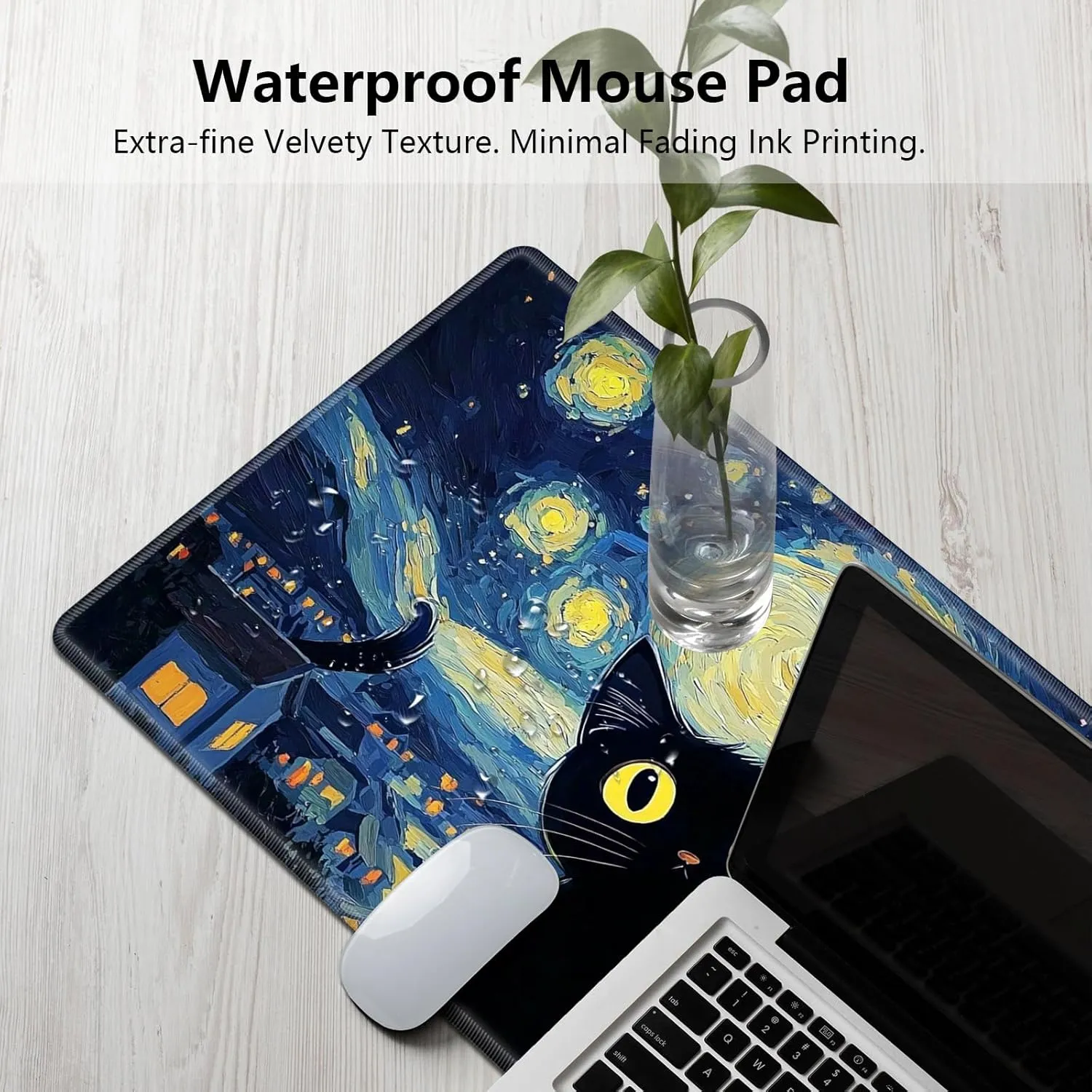 for MTG Playmat 24" x 14" with High Elastic Rubber Base Non-Slip Rubber Sole HD Printing for MTG Mat Magic Mat Card Playmats Magic Playmat Gaming Mouse Pad, Starry Night Black Cat