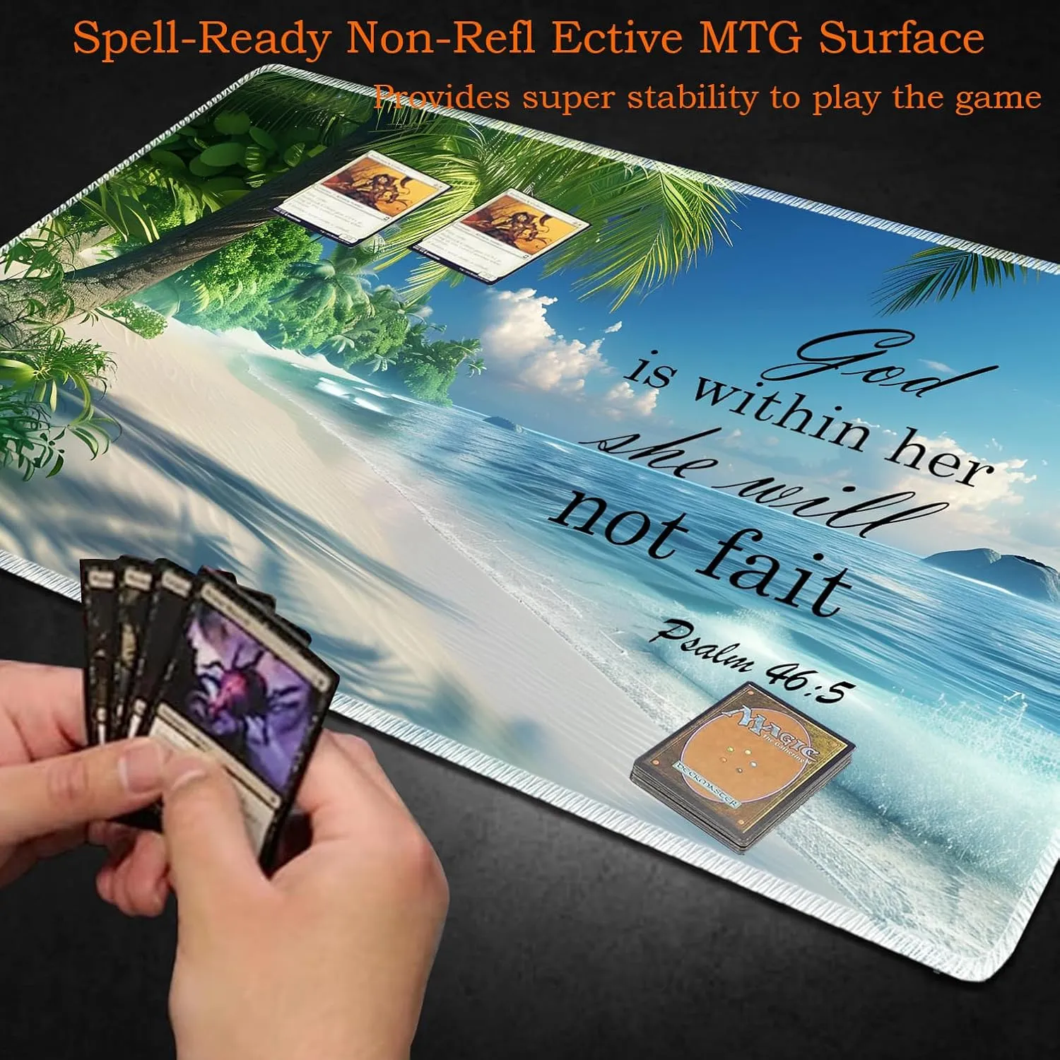 for MTG Playmat Non-Slip Rubber Play Mat with Storage Bag Combination, Ideal for Card Game Lovers TCG Play Mat, Beaches and Palm Trees