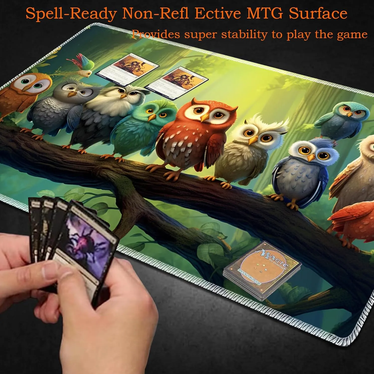 for MTG Playmat Non-Slip Rubber Play Mat with Storage Bag Combination, Ideal for Card Game Lovers TCG Play Mat, Owl