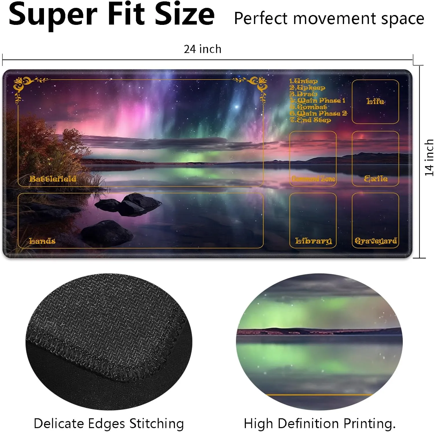 for MTG Playmat with Zones 24" x 14" with High Elastic Rubber Base Non-Slip Rubber Sole HD Printing for MTG Mat Magic Mat Card Playmat Magic Playmat Mouse Pad, Auroral Starry Sky