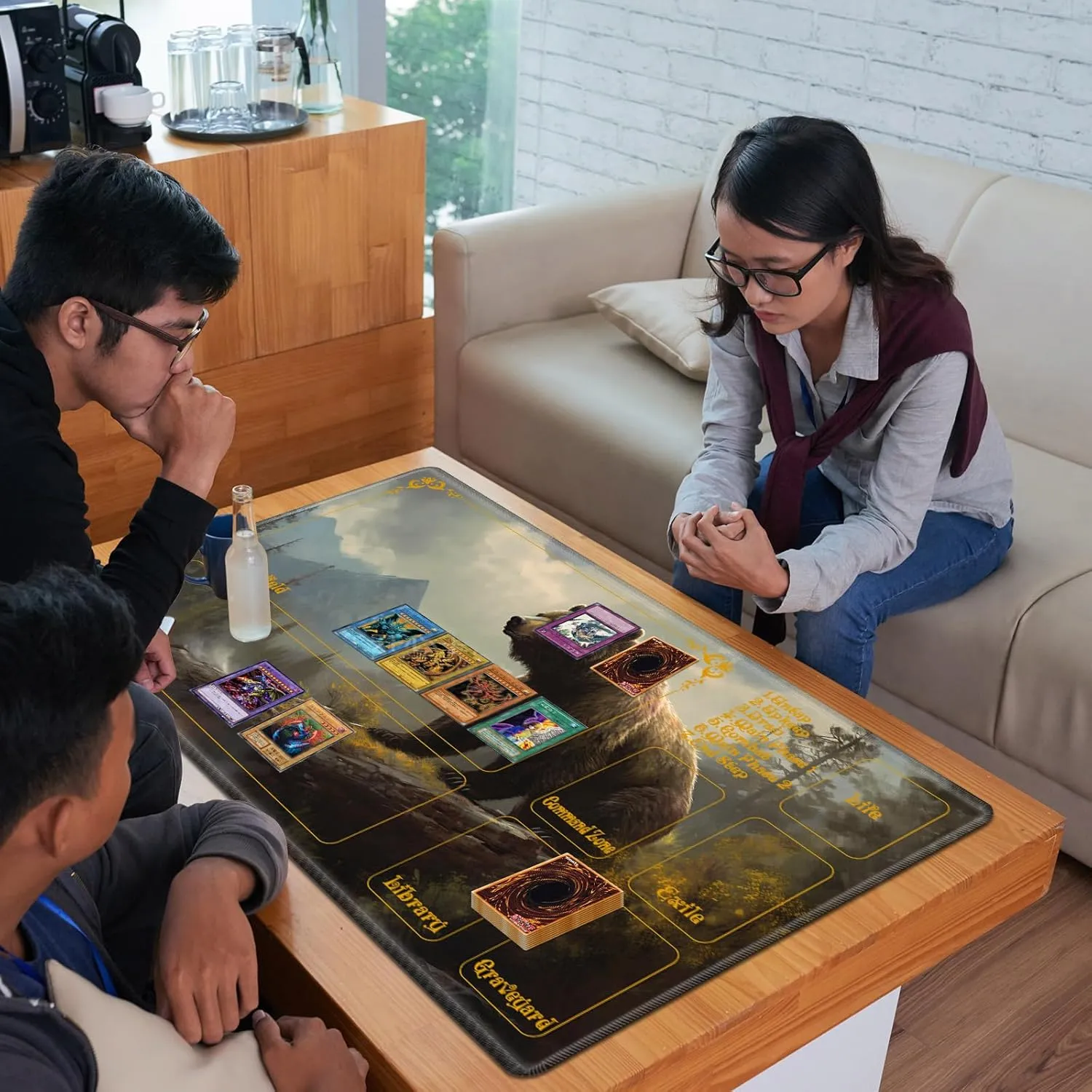 for MTG Playmat with Zones 24" x 14" with High Elastic Rubber Base Non-Slip Rubber Sole HD Printing for MTG Mat Magic Mat Card Playmat Magic Playmat Mouse Pad, Brown Bear