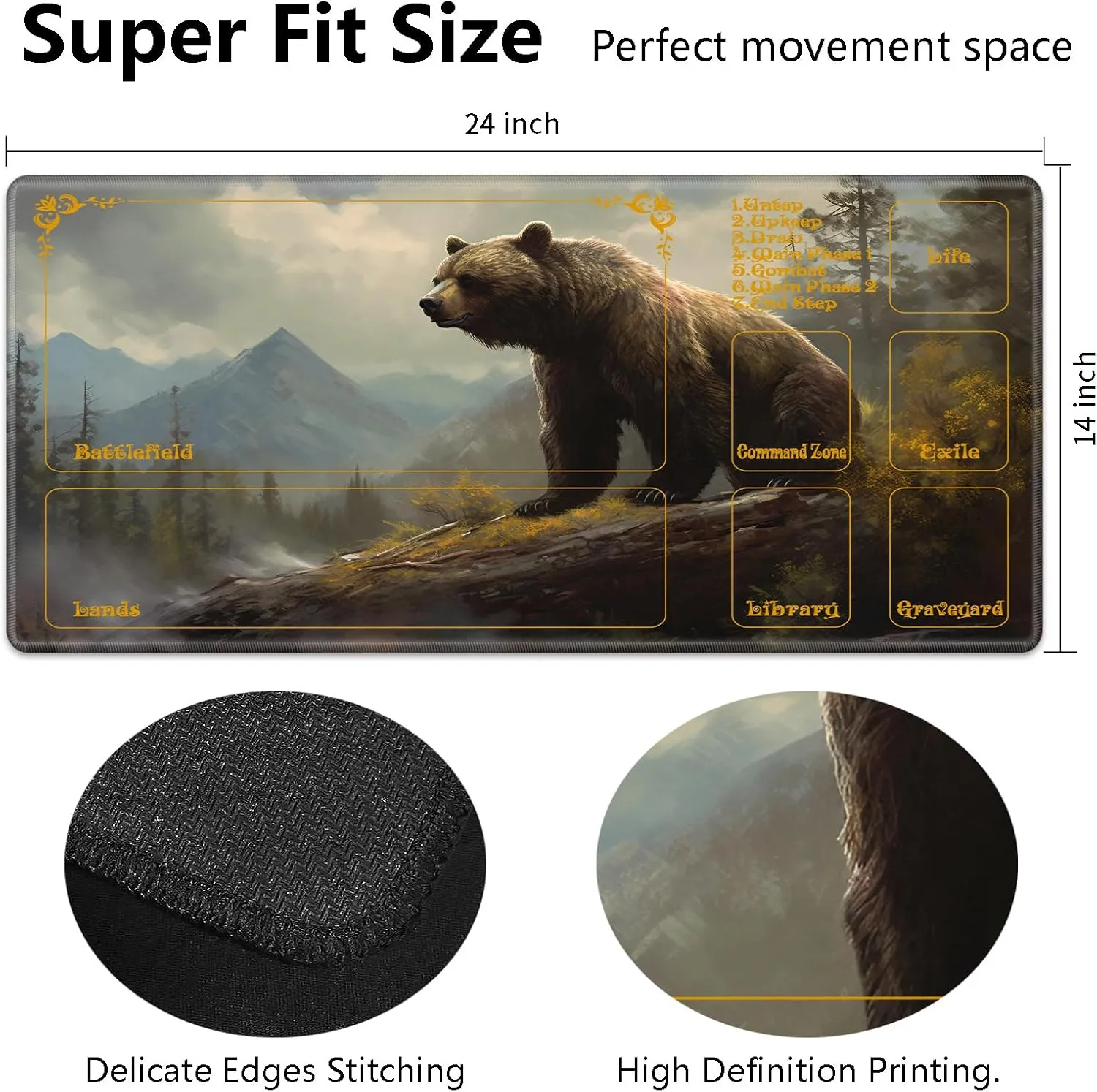 for MTG Playmat with Zones 24" x 14" with High Elastic Rubber Base Non-Slip Rubber Sole HD Printing for MTG Mat Magic Mat Card Playmat Magic Playmat Mouse Pad, Brown Bear