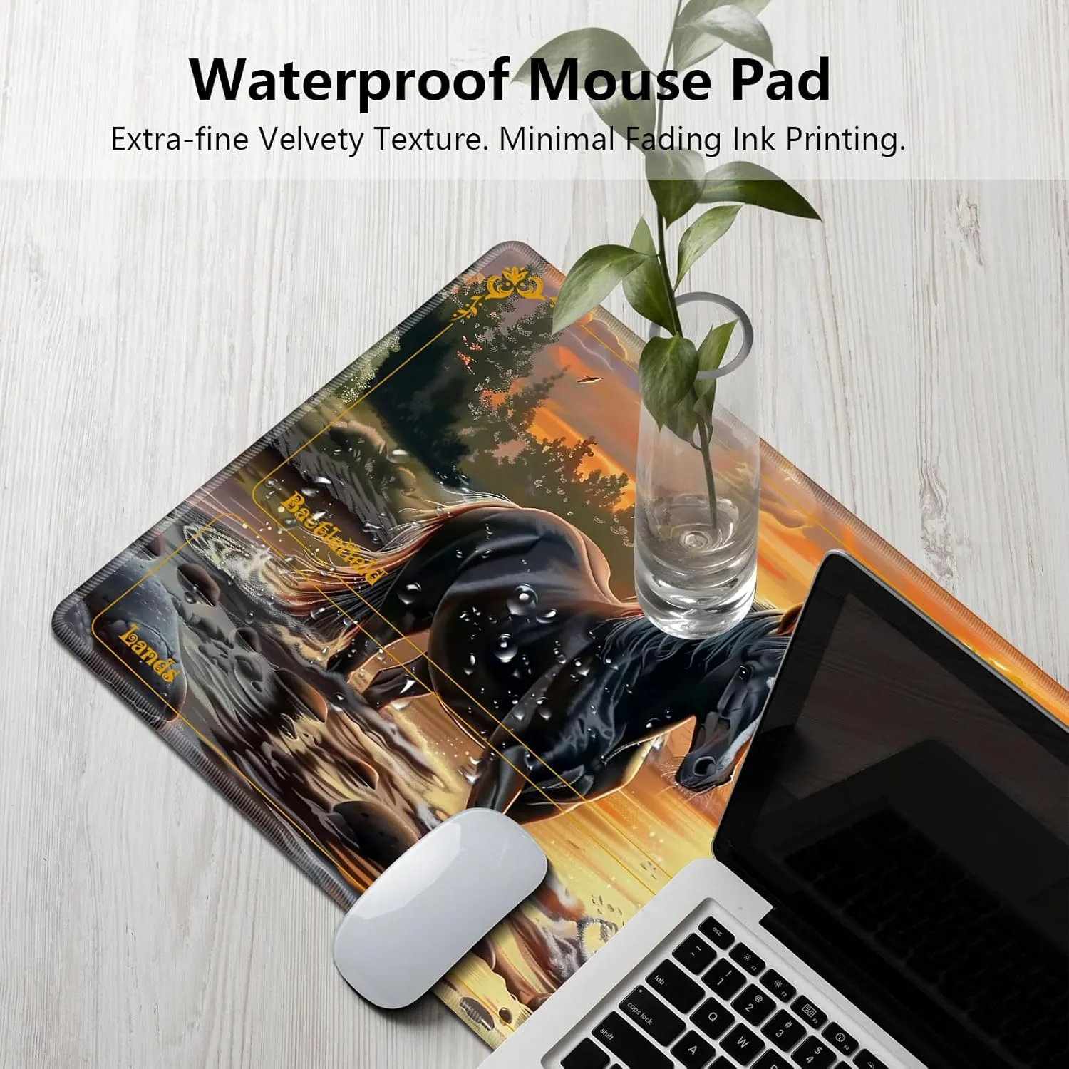 for MTG Playmat with Zones 24" x 14" with High Elastic Rubber Base Non-Slip Rubber Sole HD Printing for MTG Mat Magic Mat Card Playmat Magic Playmat Mouse Pad, Horses Playing in The River