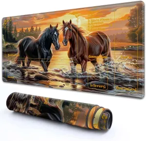 for MTG Playmat with Zones 24" x 14" with High Elastic Rubber Base Non-Slip Rubber Sole HD Printing for MTG Mat Magic Mat Card Playmat Magic Playmat Mouse Pad, Horses Playing in The River
