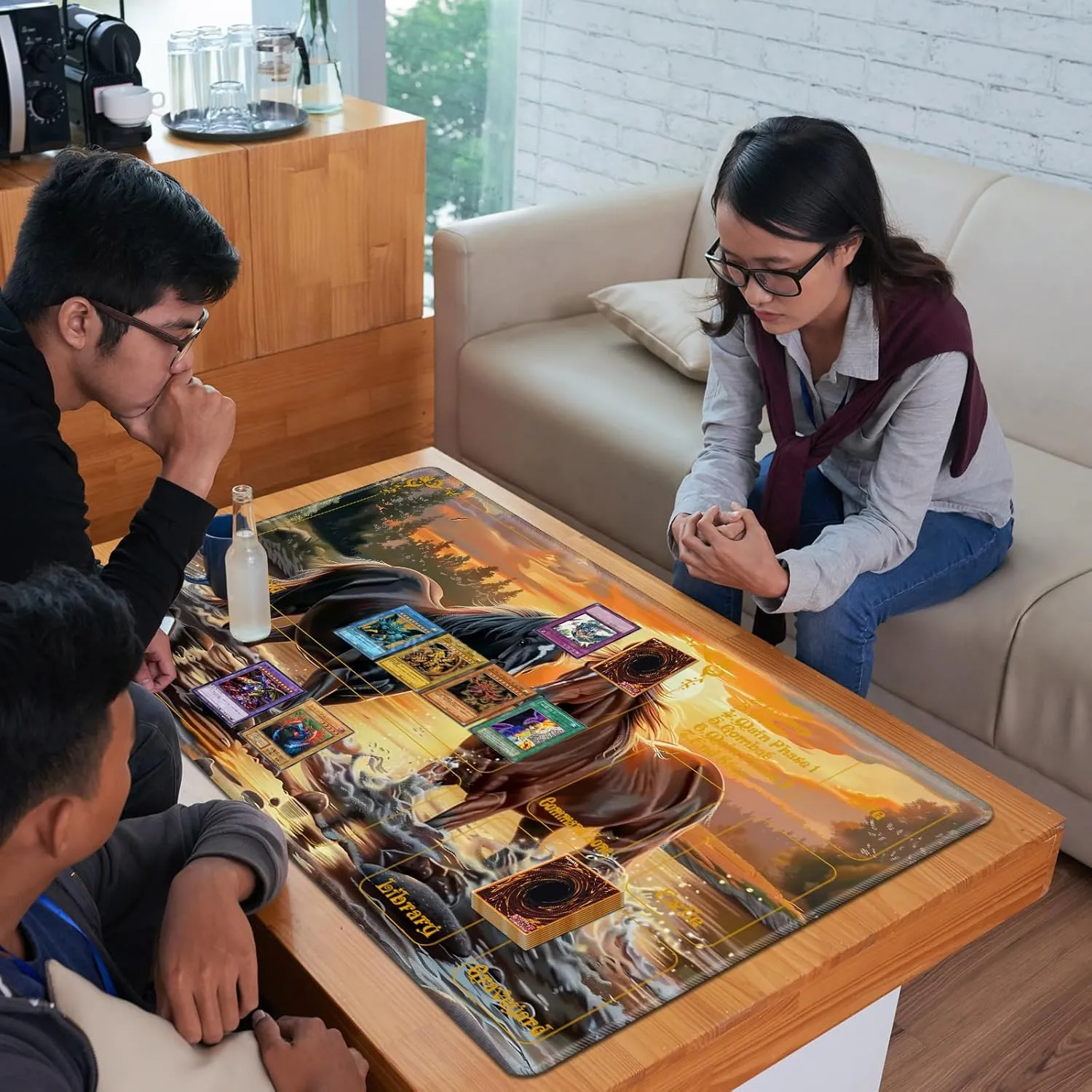 for MTG Playmat with Zones 24" x 14" with High Elastic Rubber Base Non-Slip Rubber Sole HD Printing for MTG Mat Magic Mat Card Playmat Magic Playmat Mouse Pad, Horses Playing in The River