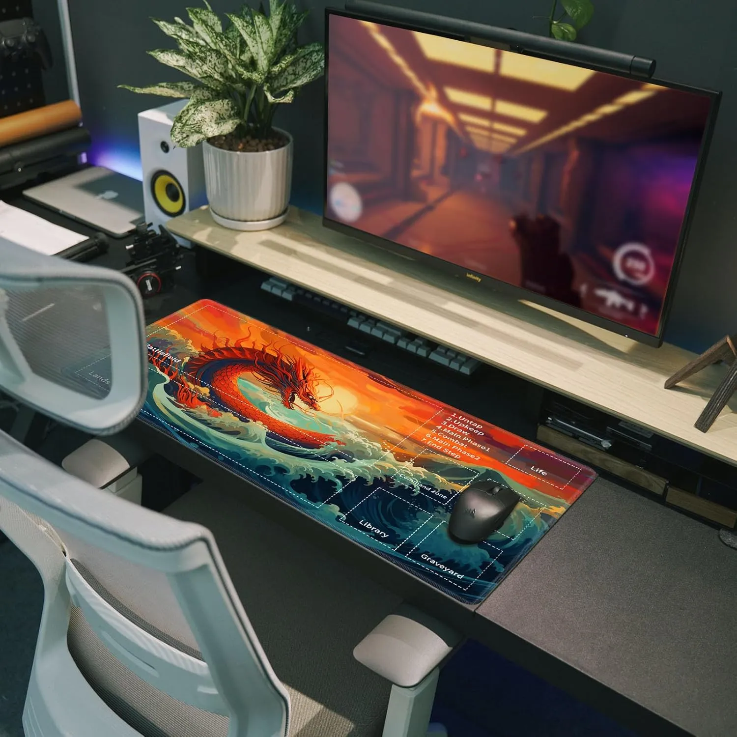for MTG TCG Playmat,Game Play Mat for MTG TCG DTCG CCG RPG and Other Card Games/Mouse Pad 24 x 14 inches Trading Card Game Board Game with Zones and Non Slip Rubber Backing,Dragon Ocean