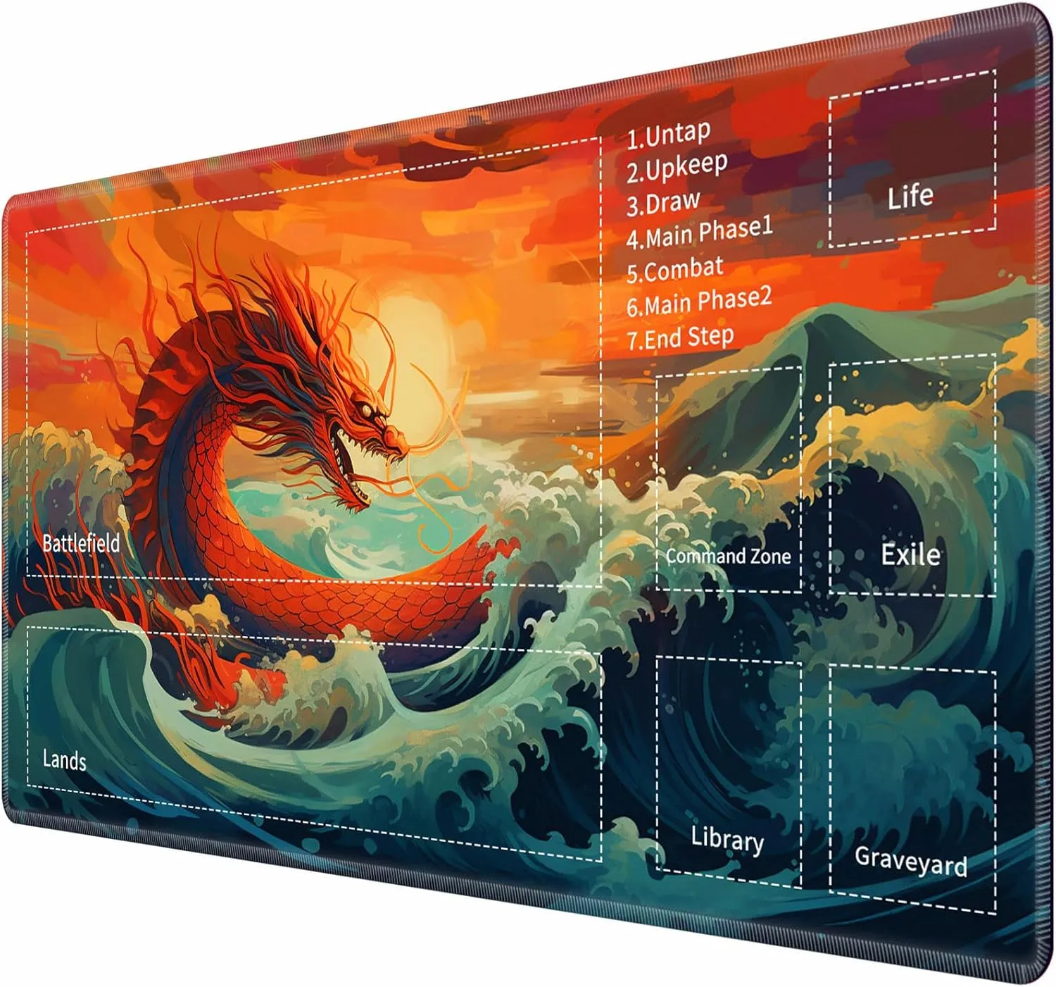 for MTG TCG Playmat,Game Play Mat for MTG TCG DTCG CCG RPG and Other Card Games/Mouse Pad 24 x 14 inches Trading Card Game Board Game with Zones and Non Slip Rubber Backing,Dragon Ocean