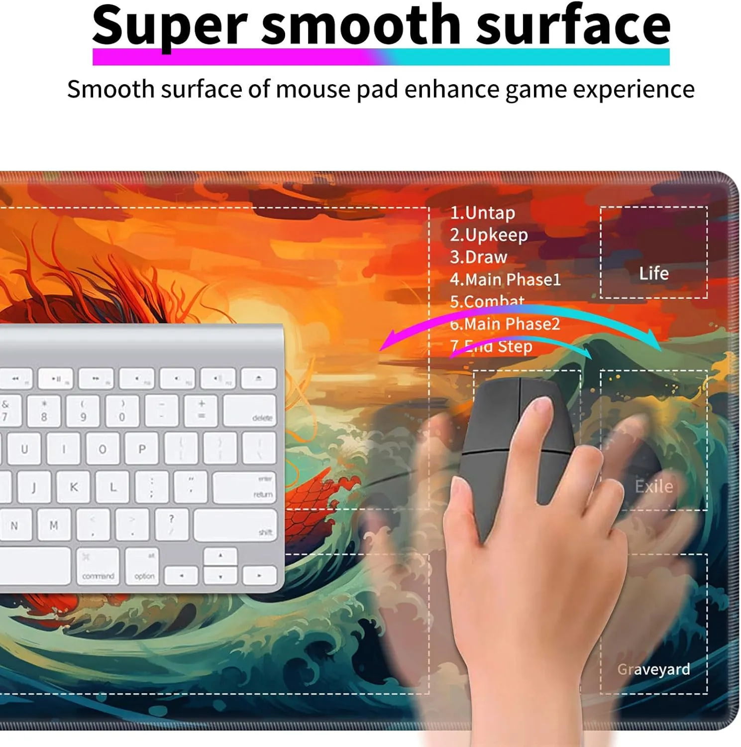 for MTG TCG Playmat,Game Play Mat for MTG TCG DTCG CCG RPG and Other Card Games/Mouse Pad 24 x 14 inches Trading Card Game Board Game with Zones and Non Slip Rubber Backing,Dragon Ocean