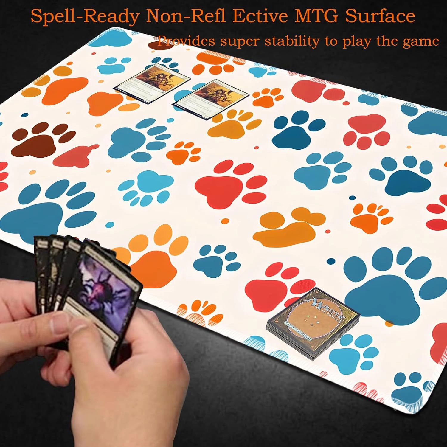 for MTG Playmat Non-Slip Rubber Play Mat with Storage Bag Combination, Ideal for Card Game Lovers TCG Play Mat, Color Dog Paw Prints