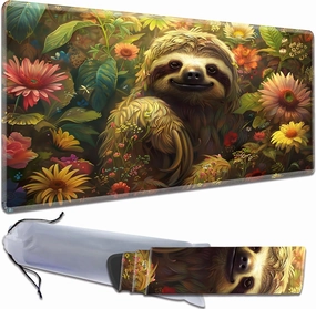 for MTG Playmat Non-Slip Rubber Play Mat with Storage Bag Combination, Ideal for Card Game Lovers TCG Play Mat, Flower Sloth
