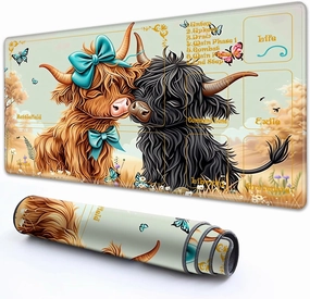 for MTG Playmat with Zones 24" x 14" with High Elastic Rubber Base Non-Slip Rubber Sole HD Printing for MTG Mat Magic Mat Card Playmats Magic Playmat Mouse Pad, A Cute Highland Cow Couple