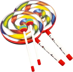 Foraineam 2-Piece 8-Inch Lollipop Hand Drum with Drum Beater - Musical Educational Percussion Instrument