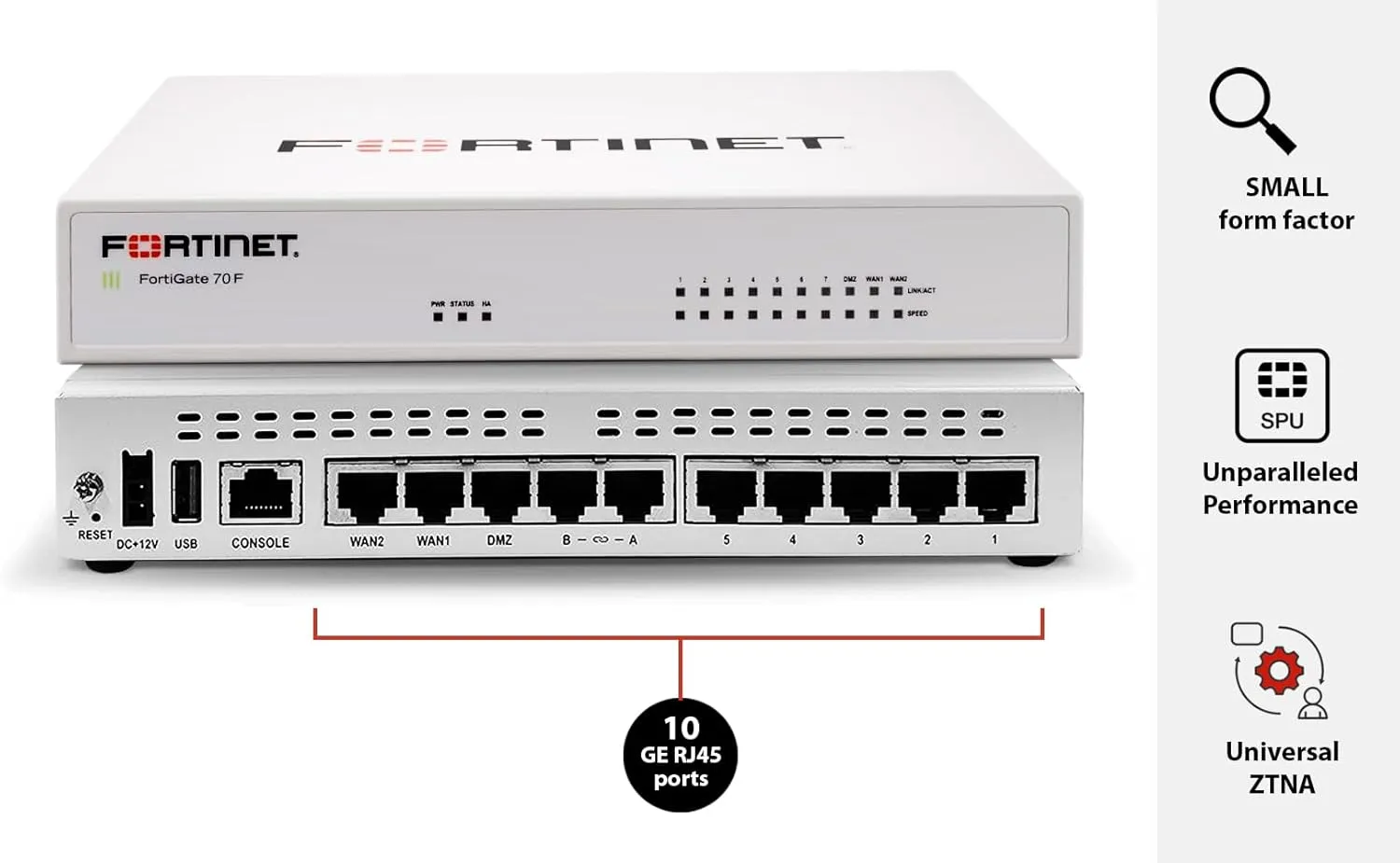 FortiGate-70F Firewall - 7X GE RJ45 Internal Ports, 2X GE RJ45 WAN Ports (Appliance Only, No Subscription) (FG-70F)