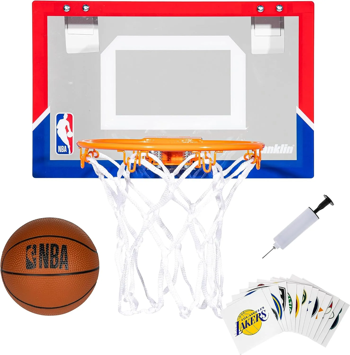 Franklin Sports NBA Over The Door Mini Basketball Hoop - Kids Custom NBA Team Indoor Mini Hoop with All 30 Team Stickers - Fan Shop Basket for Bedroom   Office