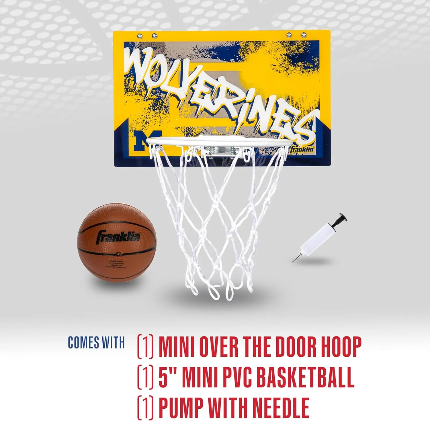 Franklin Sports NCAA Over The Door Basketball Hoop - Kids Indoor Basketball Hoop with Basketball - NCAA Fan Shop Mini Hoop for Bedroom   Office - Over The Door Mini Hoop