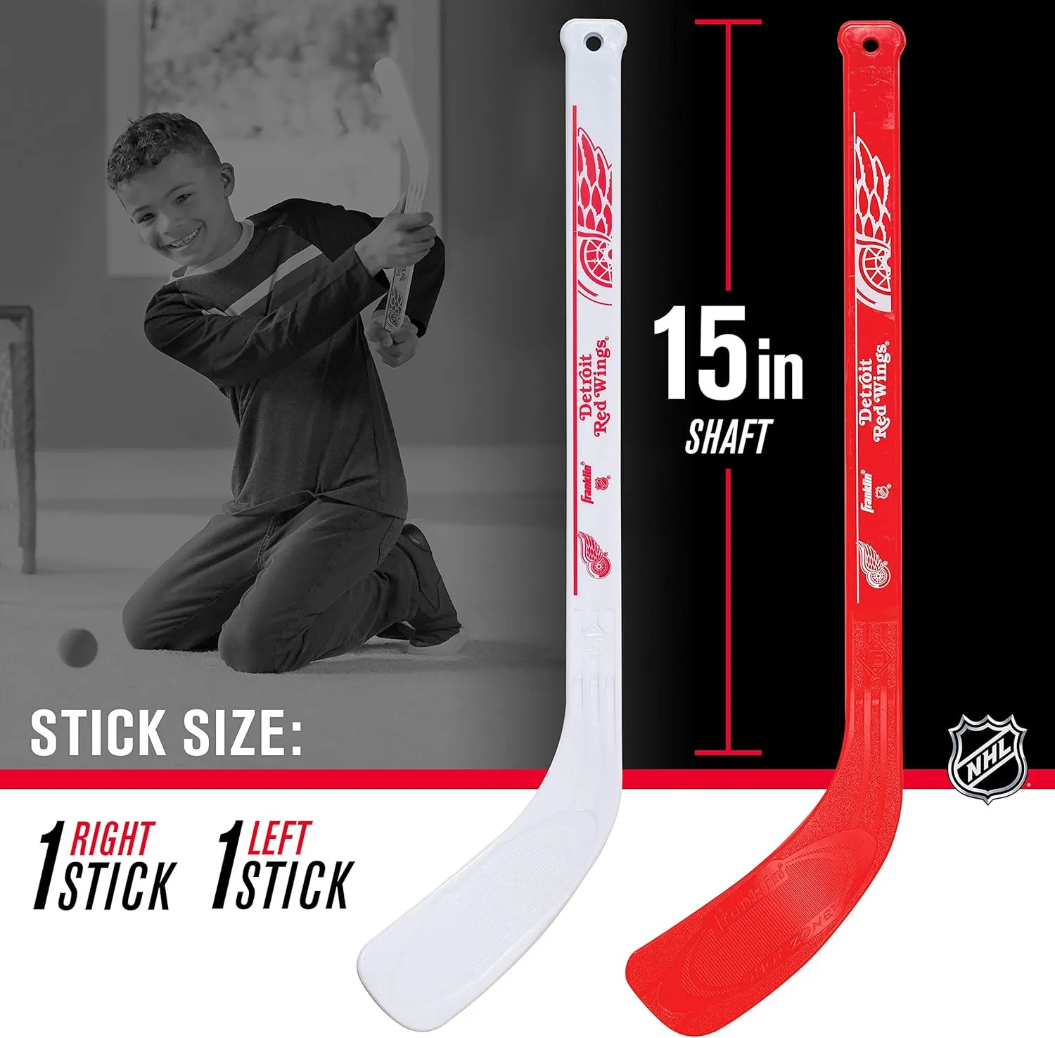 Franklin Sports NHL Mini Hockey Stick Set - NHL Team Knee Hockey Stick and Ball Set - Two Player Stick Set - Great Toy for Kids