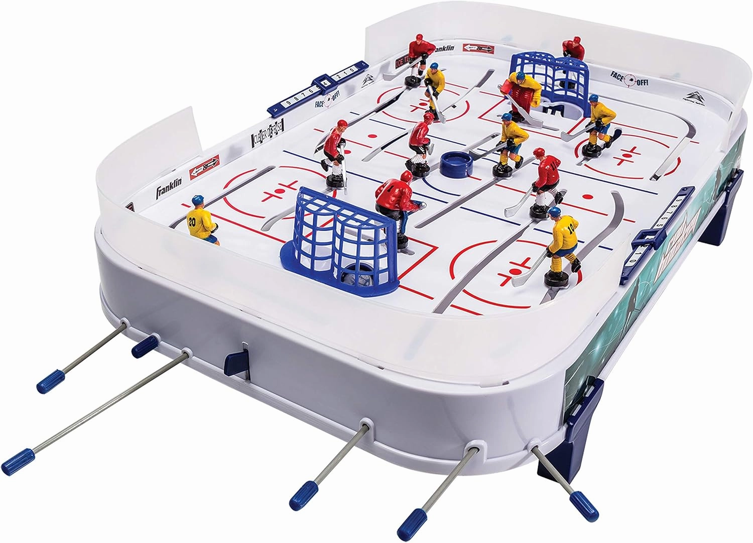 Franklin Sports Table Top Rod Hockey Game Set - Perfect Hockey Toy   Gameroom Game for Kids   Family - Mini Tabletop Rod Hockey Board   Pucks Included