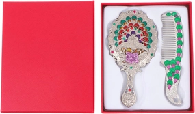 FRCOLOR Pocket Mirror Vintage Mirror Comb Set Antique Handheld Mirror Peacock Oval Mirror with Hair Comb Women Cosmetic Vanity Mirror Travel Hair Brush Comb (Random Style) Hand Held Mirror