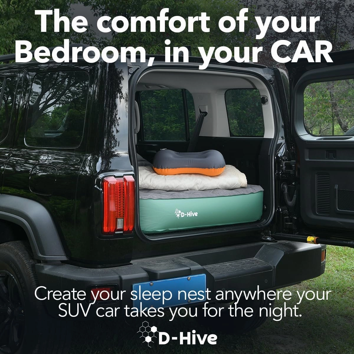 Full Size SUV Air Mattress, Easy to Install with Built-In Pump, Quick Inflation, Anti-Deflate, Fits 2 People, Green