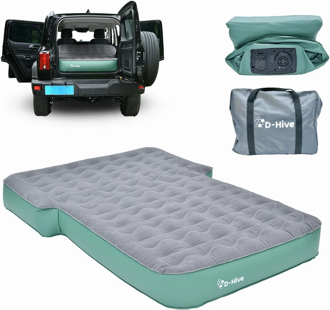 Full Size SUV Air Mattress, Easy to Install with Built-In Pump, Quick Inflation, Anti-Deflate, Fits 2 People, Green