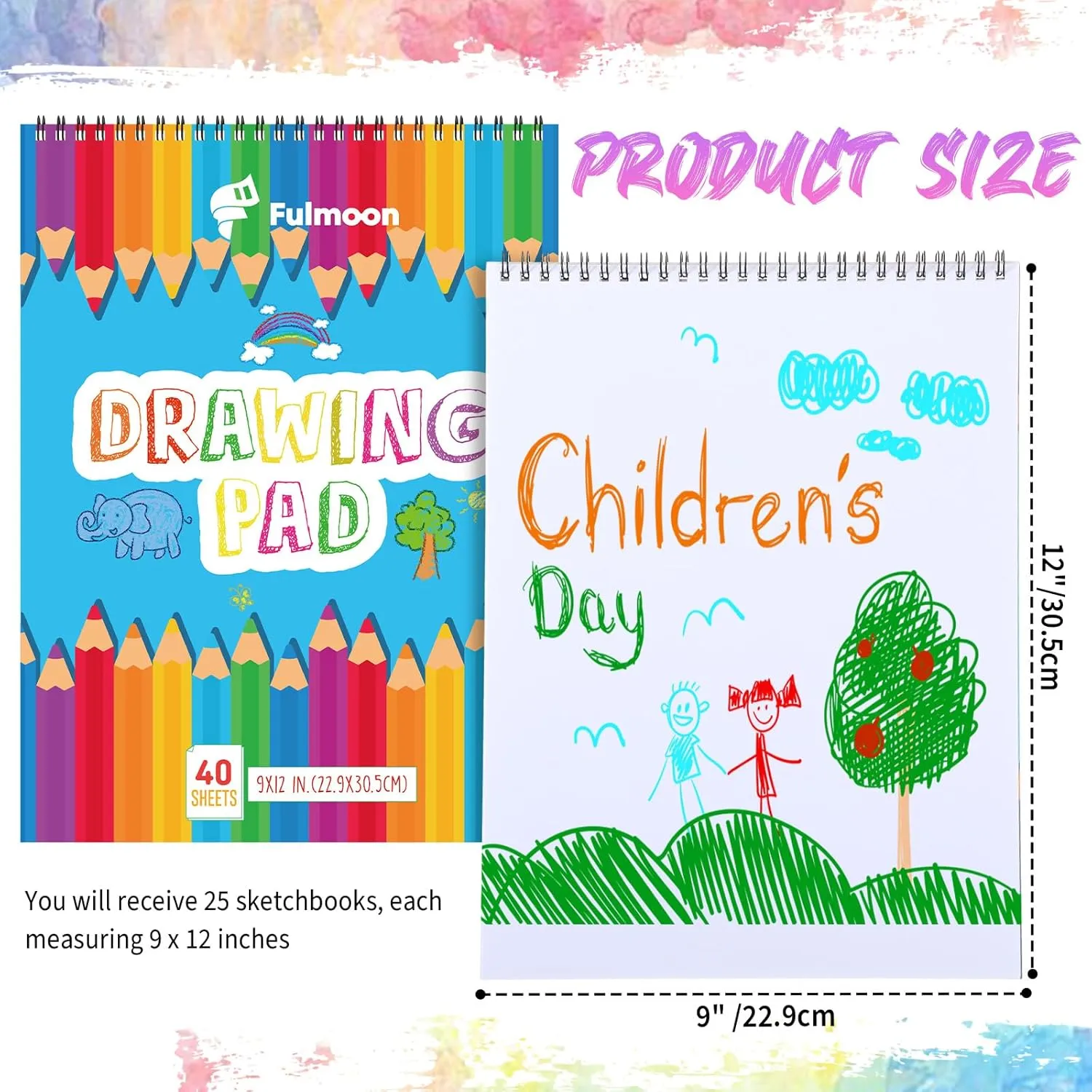 Fulmoon 25 Pack Sketch Pad for Kids Drawing Pad 40 Sheets Sketch Book Bulk Children Drawing Paper Art Supplies for Crayons Pencils School Kid Painting Party Art Supplies(9×12 Inch)