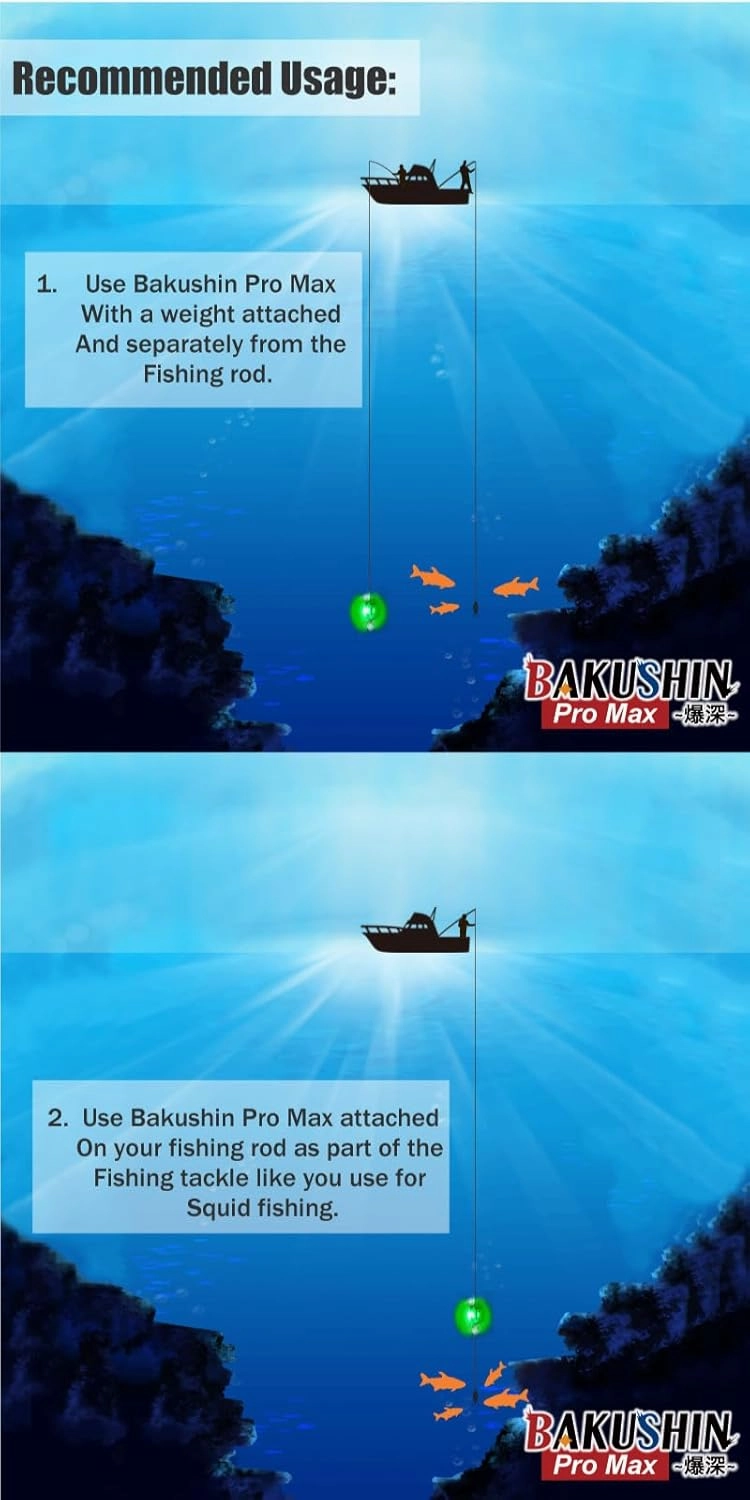 FUNKS Underwater LED Fishing Light Rechargeable Portable Cordless Submersible Battery Powered Night Fishing Bakushin Pro Max 6000 Lumines Fish Attracting Light