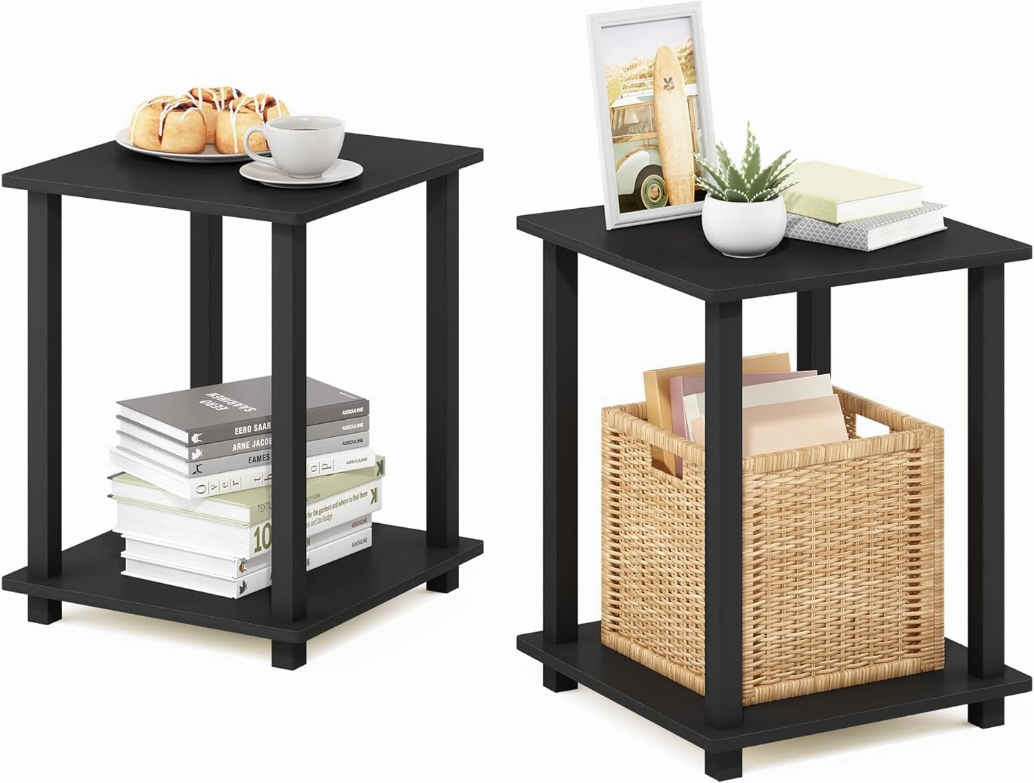 Furinno Simplistic Set of 2 End Table, Americano/Black