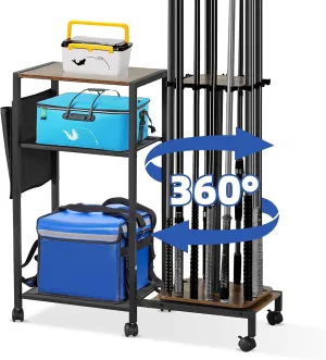 FUSUNBAO Fishing Rod Holders for garage,All-in-one fishing stand for rods and tackle.Fishing Gear Accessory Organizer Storage,Rod holders with moving pulleys,Fishing Gifts for Men