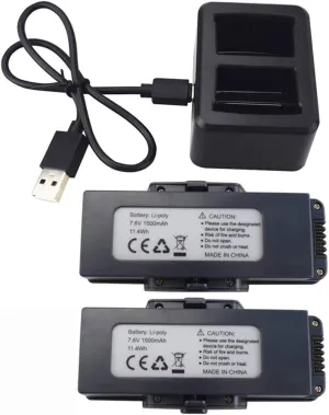 Fytoo Accessories 2PCS 7.6V 1500mah Lithium Battery &1PCS 2 in 1 Charger for MJX B7 Bugs 7 Folding Aerial Helicopter RC Drone Lithium Battery