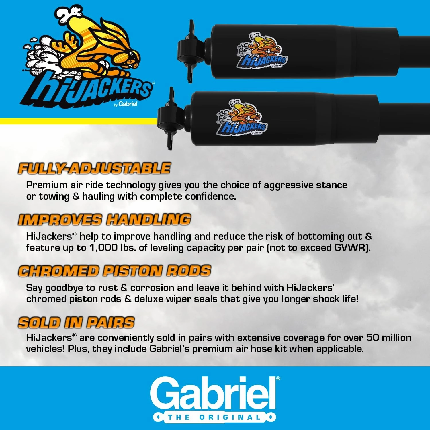 Gabriel 49307 HiJackers Rear Adjustable Air Shock Absorbers Fits Volkswagen 52-77 Beetle; 69-73 Fastback; 66-73 Squareback; 71-79 Super Beetle; 73-74 Thing (1 Pair)