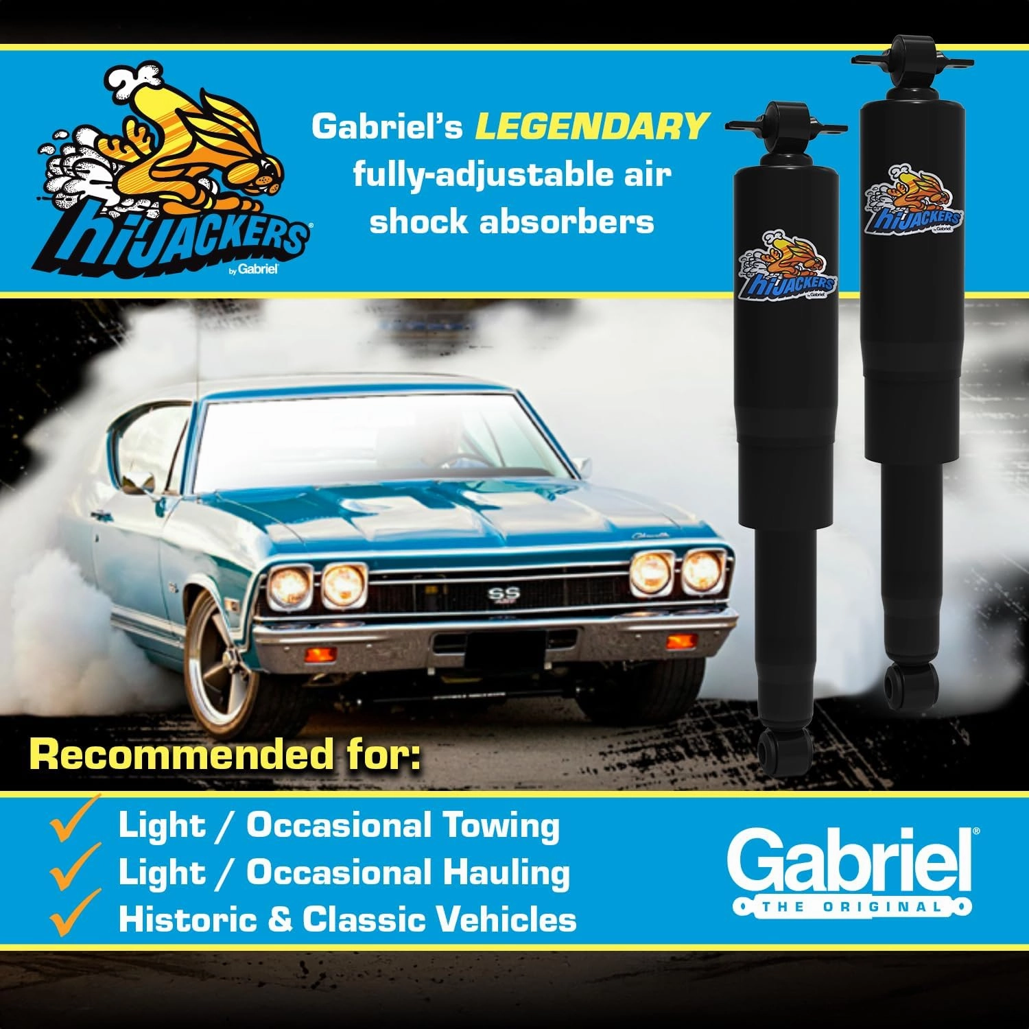 Gabriel 49307 HiJackers Rear Adjustable Air Shock Absorbers Fits Volkswagen 52-77 Beetle; 69-73 Fastback; 66-73 Squareback; 71-79 Super Beetle; 73-74 Thing (1 Pair)