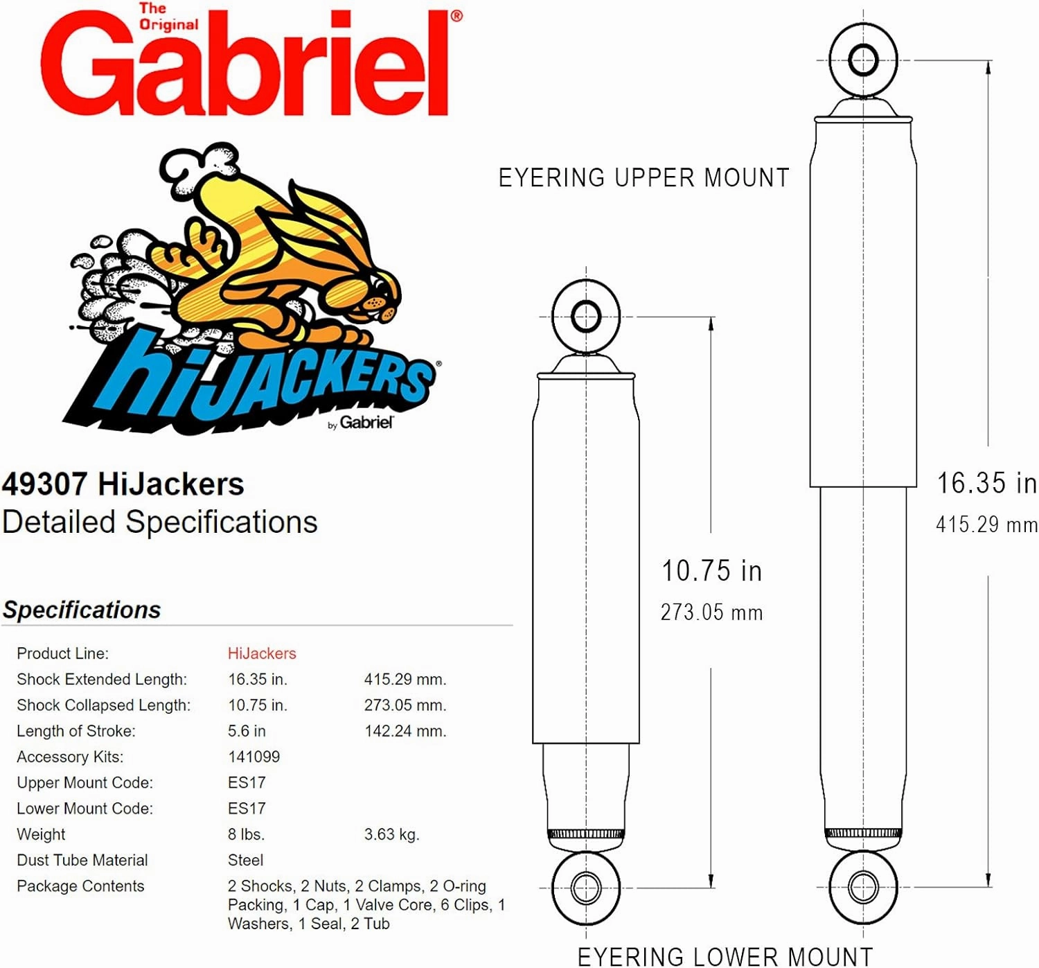 Gabriel 49307 HiJackers Rear Adjustable Air Shock Absorbers Fits Volkswagen 52-77 Beetle; 69-73 Fastback; 66-73 Squareback; 71-79 Super Beetle; 73-74 Thing (1 Pair)