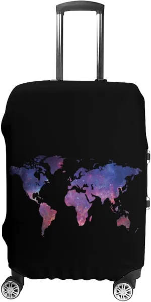 Galaxy World Map Luggage Protector Suitcase Cover Anti-Scratch Washable Fit 18-32 Inch Travel Luggage