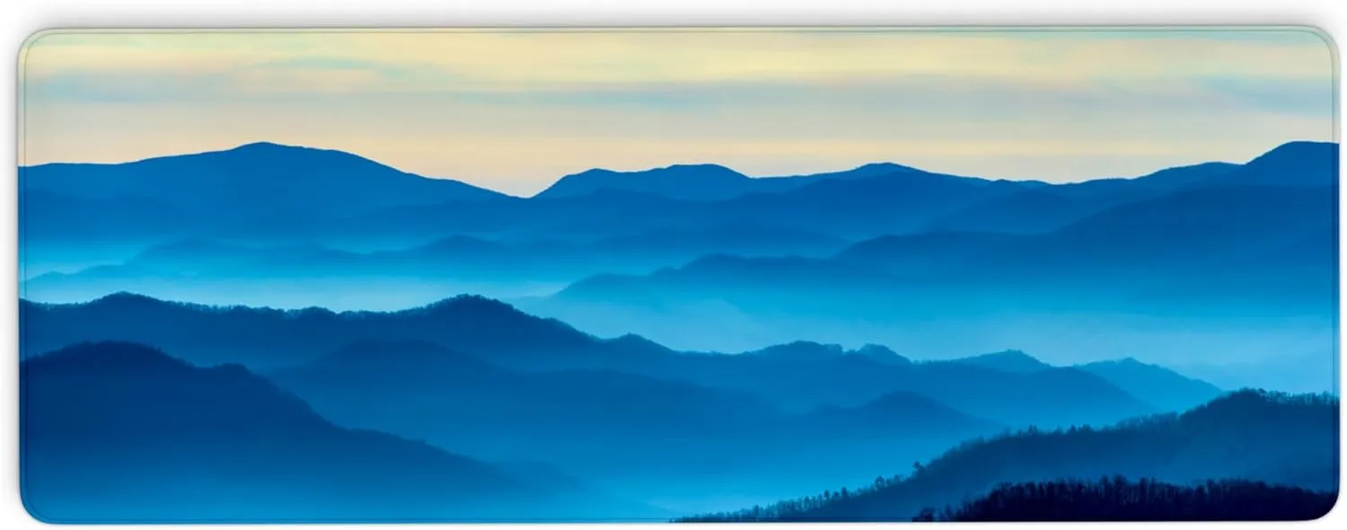 Gaming Mouse Pads for Desk, Great Smoky Mountains Landscape Mousepad with Seamed Edges and Non-Slip Base, Keyboard Desk Mat for Work, Game, Office, Home, 31.5 X 11.8 Inch, 3mm Thick