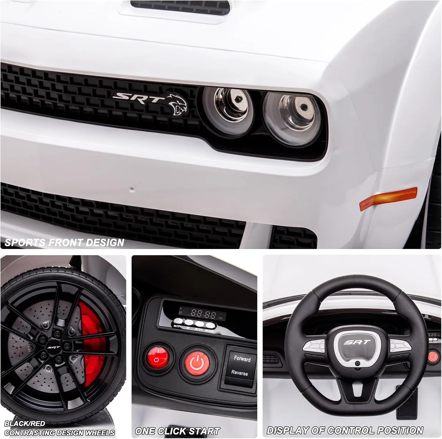 GAOMON Kids Electric Car Licensed Dodge Challenger Ride On Car 12V Electric Vehicles Battery Powered with Remote Control, LED Lights, Bluetooth, MP3 for Boys Girls, White