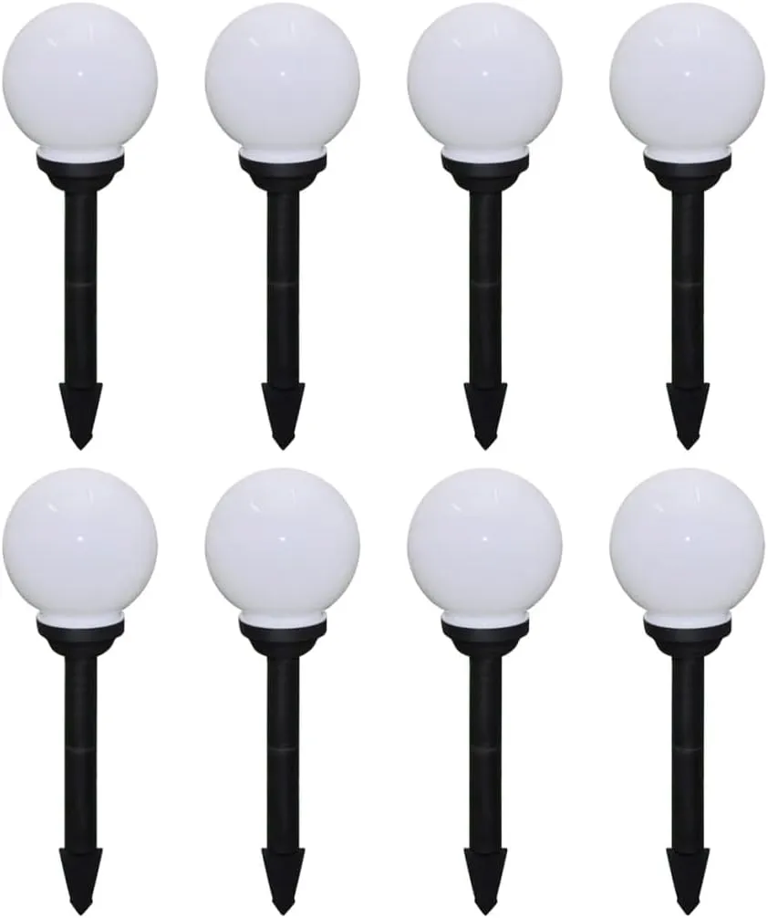 Garden Lamp Set of 8 White Shiny Ball, Black Tube Tough Plastic,Home & Garden,Lighting,Outdoor Lighting,277114