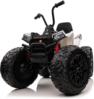Garvee 24V Kids ATV, 2 Seater Ride On Car, 4WD Toddler Car 4x200W Powerful Engine, Dual 7AH Batteries, Accelerator Handle, EVA Tires, Full Metal Suspension, LED Lights & Music, White