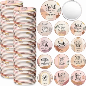 Geelin 48 Pcs Bible Verse Compact Mirrors Christian Party Favors Boho Pocket Makeup Mirror Gifts Bulk for Women Portable Inspirational Scripture for Church Religious Group Sunday Party Supplies