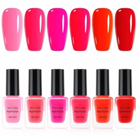 GELLEN Nail Polish, Quick Air Dry 6Colors Nail Lacquer Set Bright Red Pink Trendy Nail Polish Kit for Nail Manicure DIY Art Home, No UV Light Needed, 0.33 oz