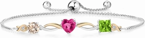 Gem Stone King Keren Hanan 1.93 Ct Peach Morganite Pink Created Sapphire 925 Silver and 10K Yellow Gold Lab Grown Diamond Bracelet For Women