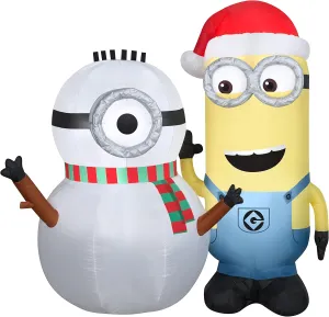 Gemmy Christmas Airblown Inflatable Kevin Building Snowman Scene Universal, 5 ft Tall, White