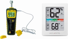 General Tools Moisture Meter MMD950 - Humidity Sensor & AcuRite Digital Hygrometer with Indoor Monitor and Comfort Scale (01083M) Room Thermometer Gauge, 3 x 2.5 Ines, White