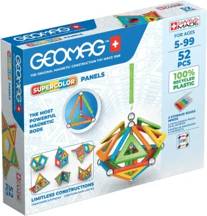 Geomag Magnetic Toys Supecolor Tiles 52-Piece Building Set for Kids Ages 5-99 | Swiss-Made STEM & STEAM Authenticated Educational Toy Made from 100% Recycled Plastic | Creative Learning Play