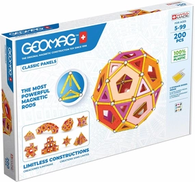 Geomag Magnetic Toys Classic Tiles 200-Piece Building Set For Kids Ages 5-99 | Swiss-Made STEM & STEAM Authenticated Educational Toy Made From 100% Recycled Plastic | Creative School-Age Learning Play